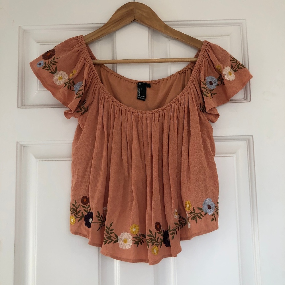 Forever 21 Flower Embroidered Peach Blouse